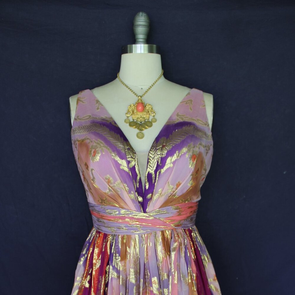 Elegant Purple and Gold Evening Gown - Picture 3 of 11